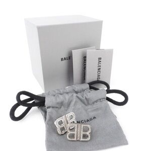 Balenciaga BB 2.0 XS Earrings in silver brass and rhinestones